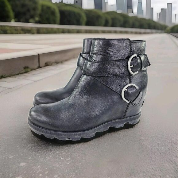 Sorel Joan Of Arctic Wedge II Buckle Bootie US 9.5 Women's Black Waterproof Boot - Picture 1 of 12